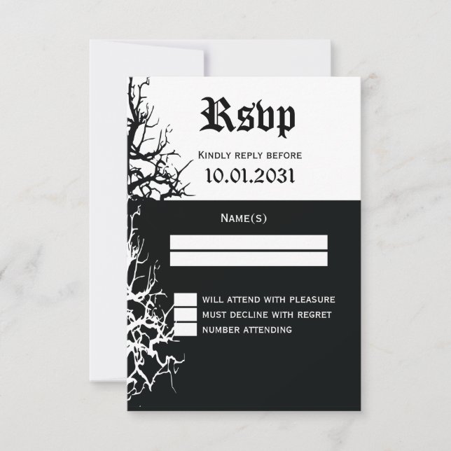 Black And White Halloween Wedding RSVP Cards (Front)