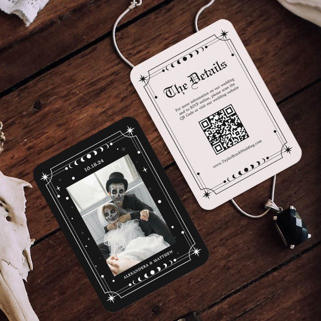Black and White Halloween Wedding Website Qr Code Enclosure Card (Creator Uploaded)