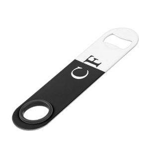 Black and white halves custom initials bar key