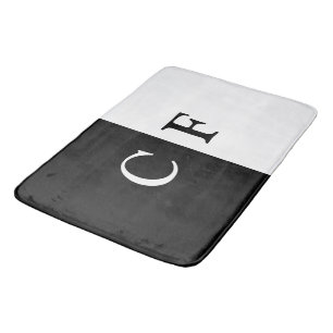 Black and white halves custom initials bath mat
