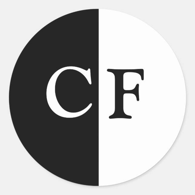 Black and white halves custom initials classic round sticker (Front)