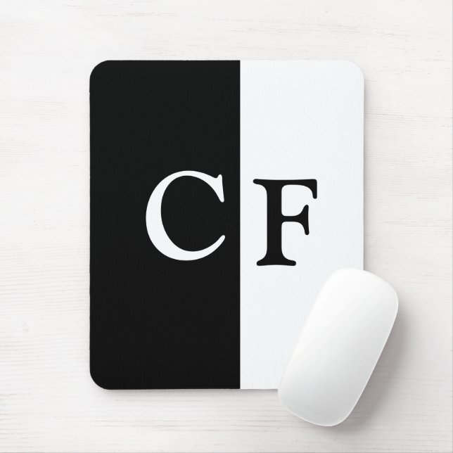 Black and white halves custom initials mouse pad (With Mouse)