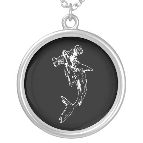 Black and White Hammerhead Shark Silver Plated Necklace