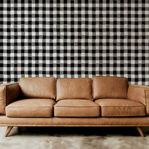 Black and White Hand-Drawn Buffalo Check Plaid Wallpaper