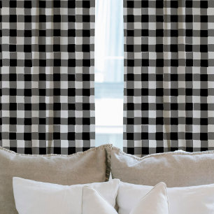 Black and White Hand-Drawn Checkered Plaid Sheer Curtains