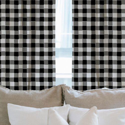 Black and White Hand_Drawn Checkered Plaid  Sheer Curtains