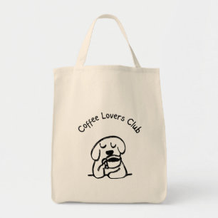 Black and White Hand Drawn Dog Coffee Lovers Club Tote Bag