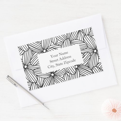 Black and White Hand Drawn Flowers Labels