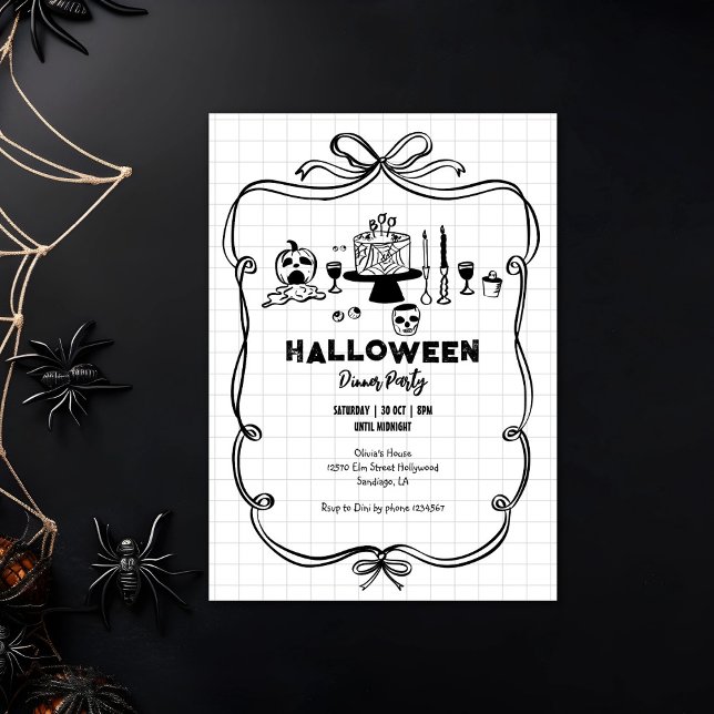 Black and White Hand drawn Halloween Dinner Party  Invitation (Creator Uploaded)