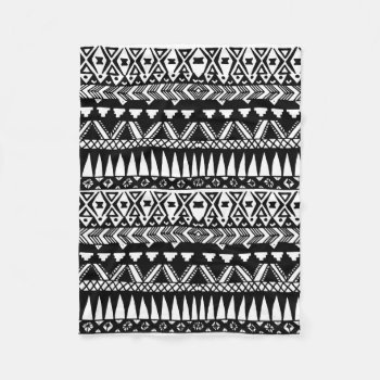 Black And White Hand Drawn Modern Tribal Aztec Fleece Blanket by BlackStrawberry_Co at Zazzle