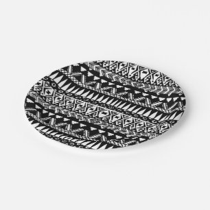 Black and White Hand Drawn Modern Tribal Aztec Paper Plates