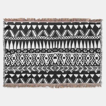 Black And White Hand Drawn Modern Tribal Aztec Throw Blanket by BlackStrawberry_Co at Zazzle
