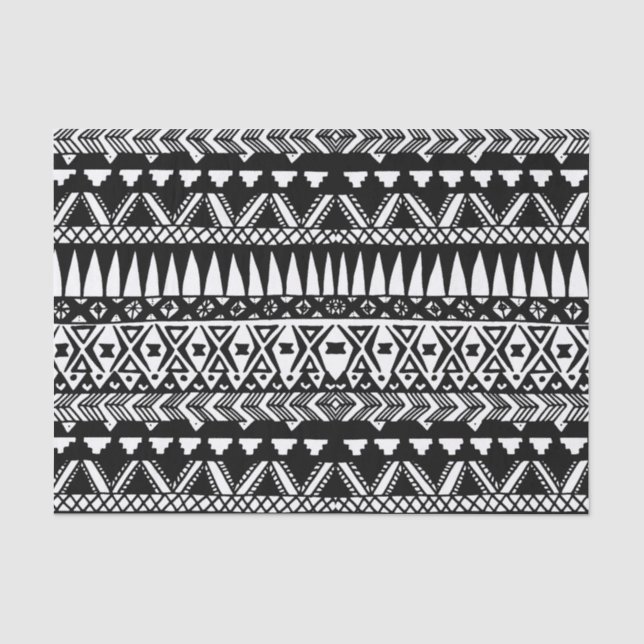 Black and White Hand Drawn Modern Tribal Aztec Tissue Paper (Front)