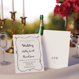 Black and White Hand Drawn Quirky Simple Wedding Invitation