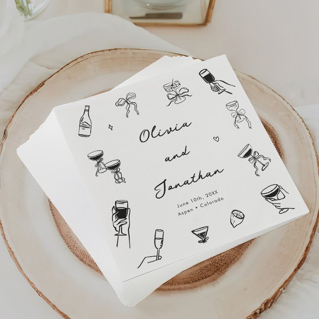 Black and White Hand Drawn Quirky Wedding Napkins (Creator Uploaded)