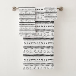 Black and White Hand Drawn Scandinavian Print Bath Towel Set