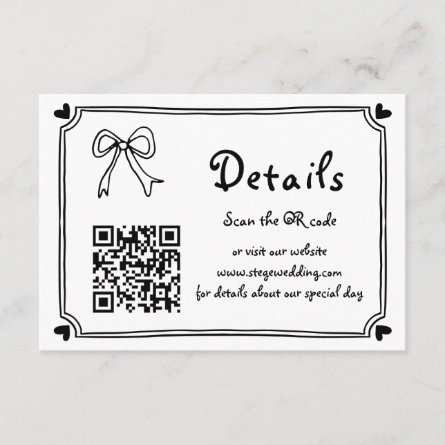 Black and white Hand drawn scribble wedding Enclosure Card (Front)