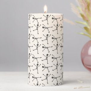 Black and White Hand Drawn Skeleton Halloween Pillar Candle