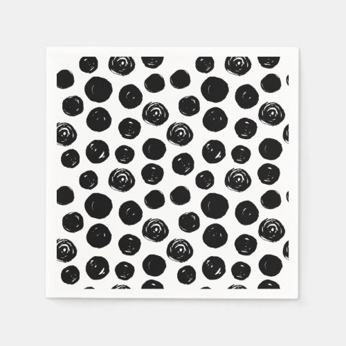 Black and white hand drawn watercolor polka dots paper napkins
