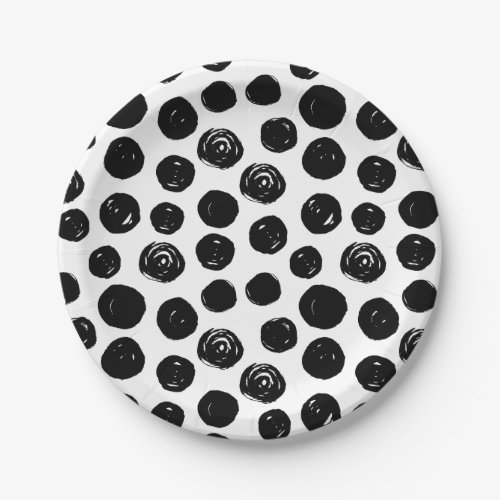 Black and white hand drawn watercolor polka dots paper plates