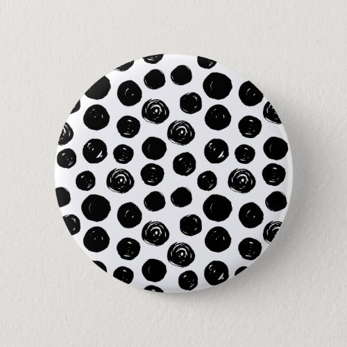 Black and white hand drawn watercolor polka dots pinback button