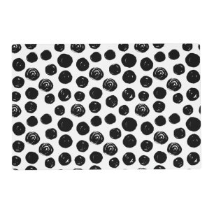 Black and white hand drawn watercolor polka dots placemat