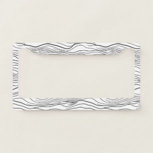 Black and White Hand-Drawn Wavy Line Pattern License Plate Frame