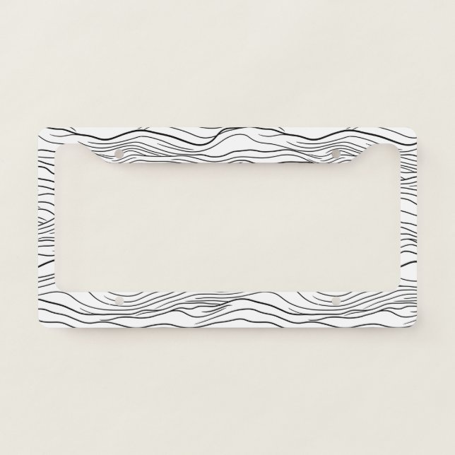 Black and White Hand-Drawn Wavy Line Pattern License Plate Frame (Front)