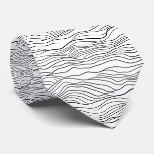 Black and White Hand-Drawn Wavy Line Pattern Neck Tie