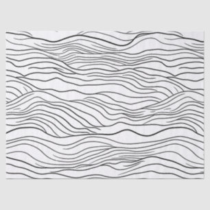 Black and White Hand-Drawn Wavy Line Pattern Tissue Paper
