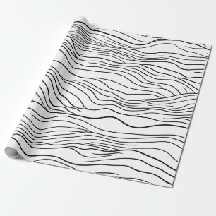 Black and White Hand-Drawn Wavy Line Pattern Wrapping Paper