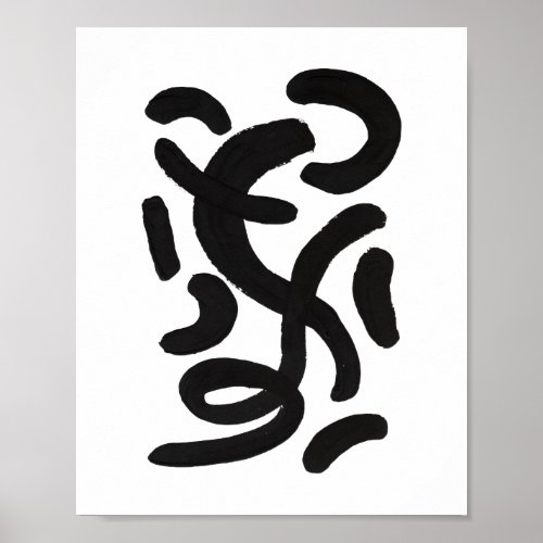 Black and white hand painted brush stroke lines poster