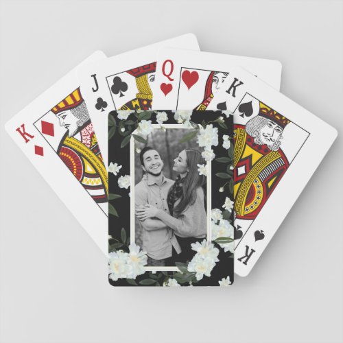 black and white hand painted flowers photo playing cards