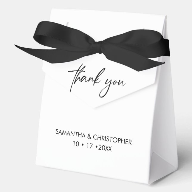 Black and white Handlettering Script Wedding Favor Boxes (Front)