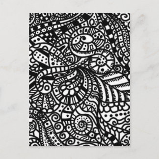 Black and white handpainted doodles postcard