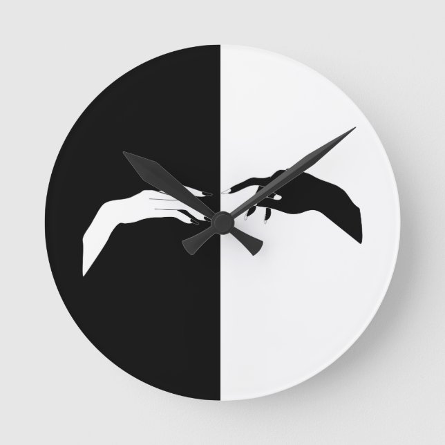Black and White Hands Modern Line Art Round Clock (Front)