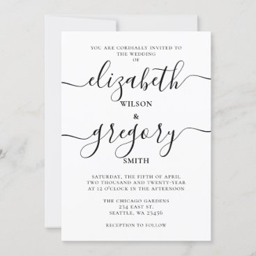 Black and White Handwritten Calligraphy Wedding Invitation