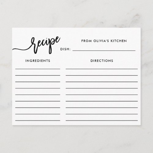 Black and White Handwritten Script  Recipe Card