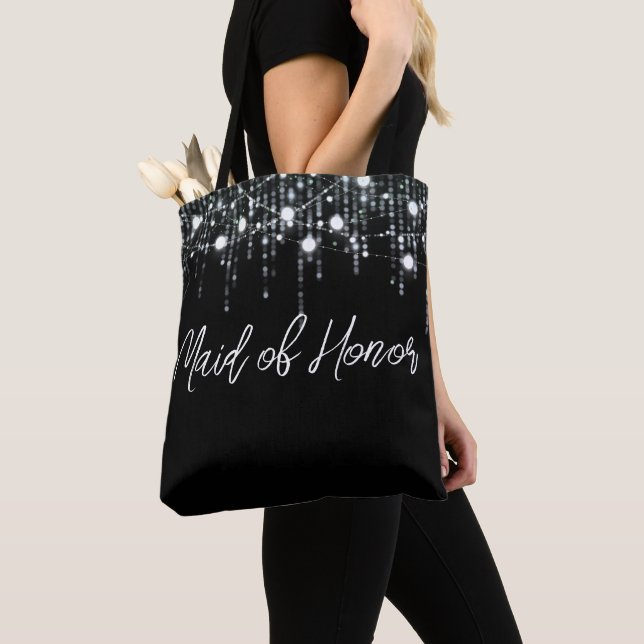 Black and White Hanging Lights Bride Tote Bag (Close Up)