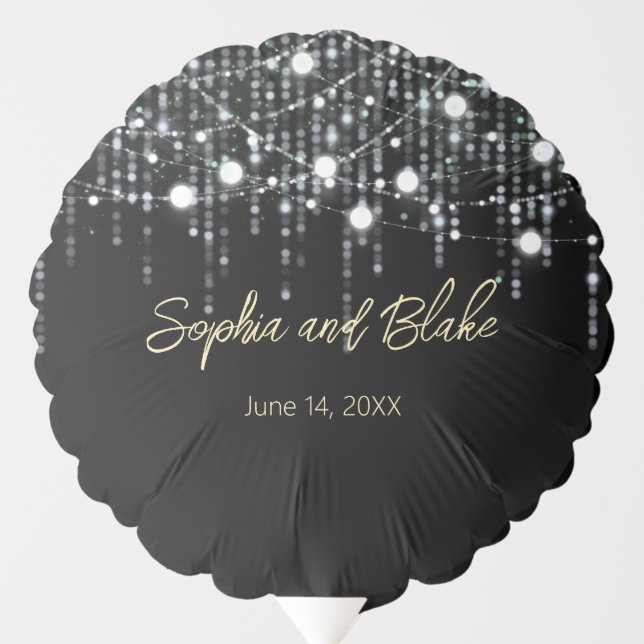 Black and White Hanging Lights Wedding Balloon (Front)