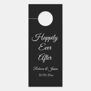 Black and white Happily Ever After Wedding Favor Door Hanger