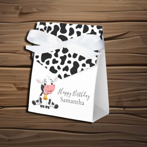 Black and white Happy Birthday Baby Cow Favor Box