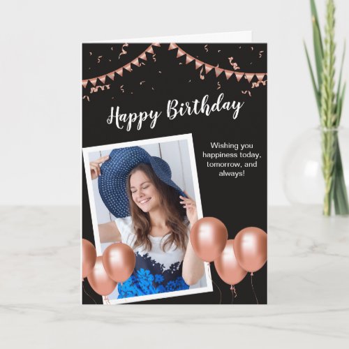 Black and White Happy Birthday Folded Greeting  Card