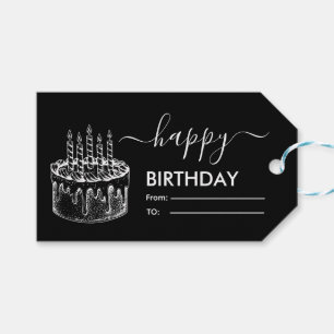 Black and White  Happy Birthday Gift Tags
