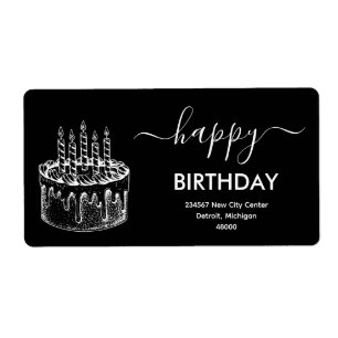 Black and White Happy Birthday Label