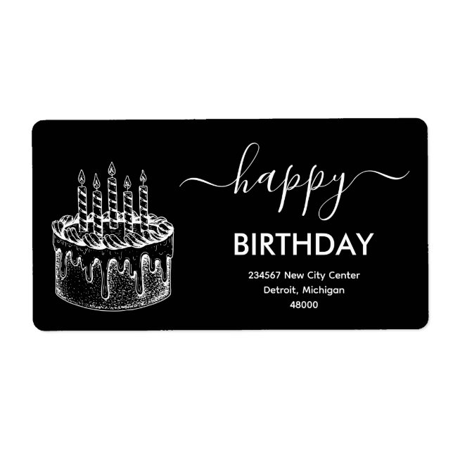 Black and White Happy Birthday Label (Front)