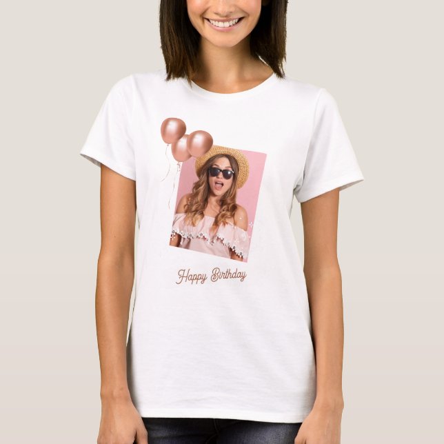 Black and White Happy Birthday Photo T-Shirt (Front)