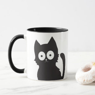 Black and White Happy Cartoon Cat Mug