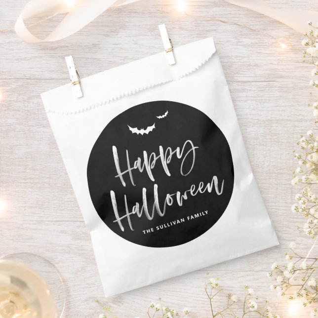 Black and White Happy Halloween Brush Calligraphy Favor Bag (Clipped)