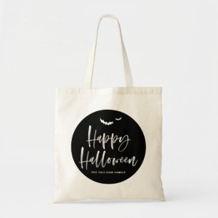Black and White Happy Halloween Brush Calligraphy Tote Bag